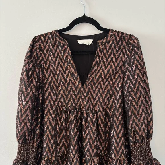 Pomander Place Metallic Ikat Kenzo Dress Mini Flutter Smocked Ruffle Tuckernuck - Picture 3 of 7